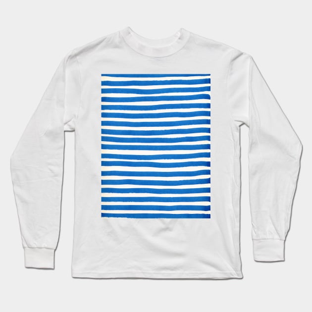 Blue and white stripes, watercolor Long Sleeve T-Shirt by craftydesigns